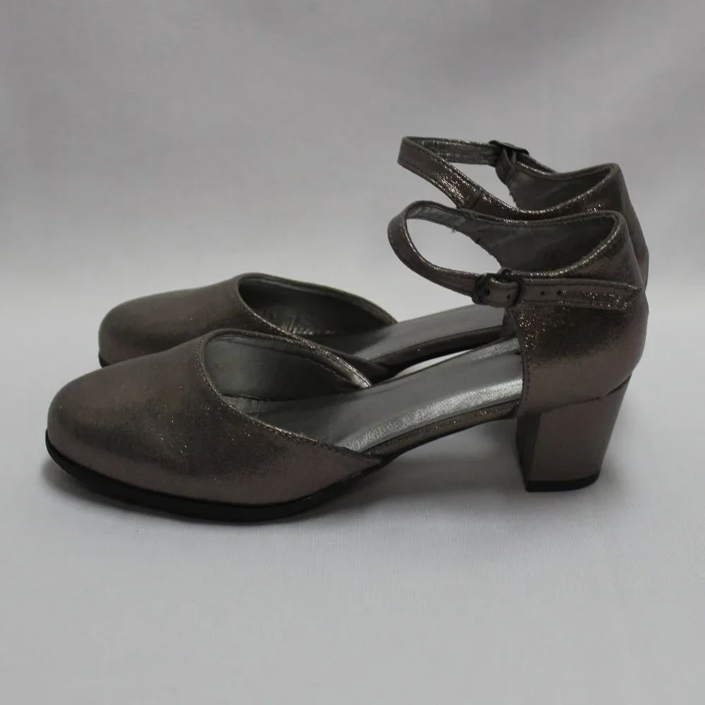Justice Taupe Pump Round Toe Ankle Strap Shoes